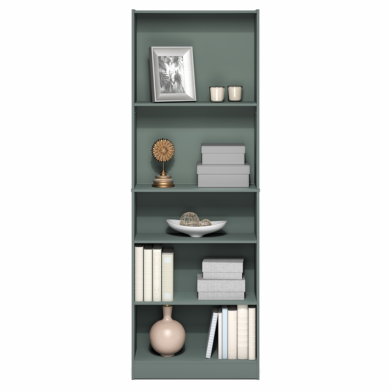 Pemberly Row 5 Tier Bookshelf with Adjustable Shelves in Sage Green Finish