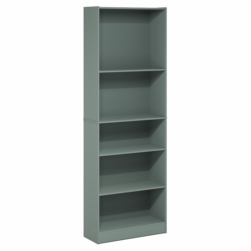 Pemberly Row 5 Tier Bookshelf with Adjustable Shelves in Sage Green Finish