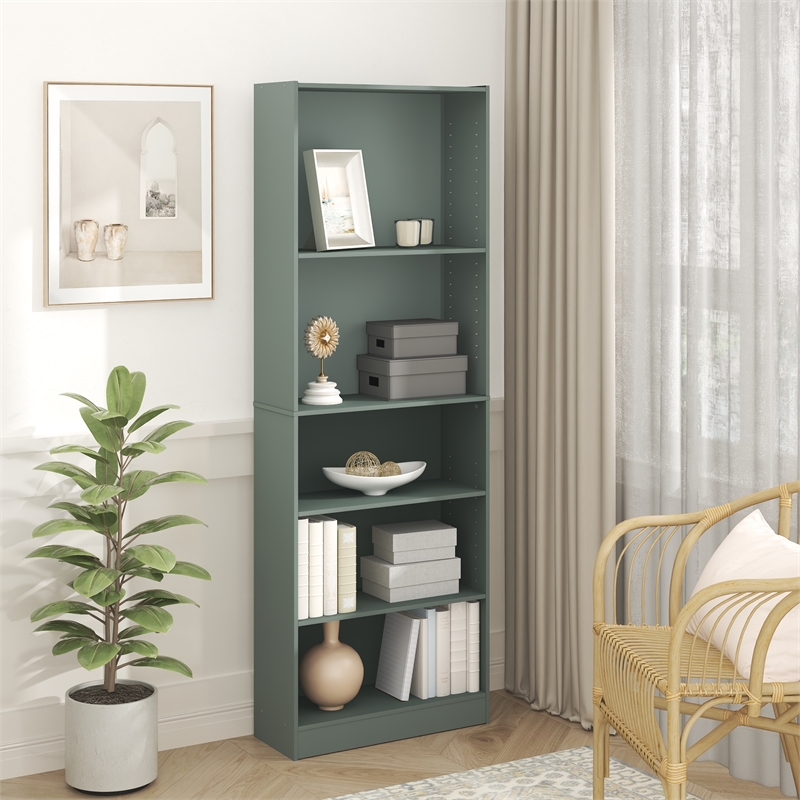 Pemberly Row 5 Tier Bookshelf with Adjustable Shelves in Sage Green Finish