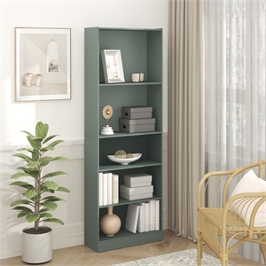 Pemberly Row 5 Tier Bookshelf with Adjustable Shelves in Sage Green Finish