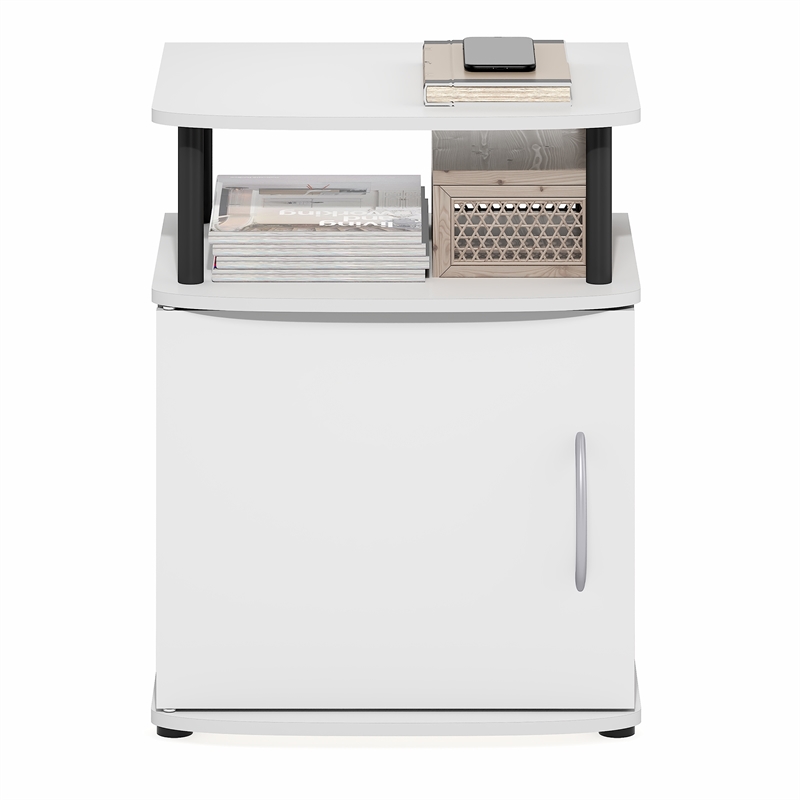 Pemberly Row Side Table with Door Cabinet and Open Display Shelf in White