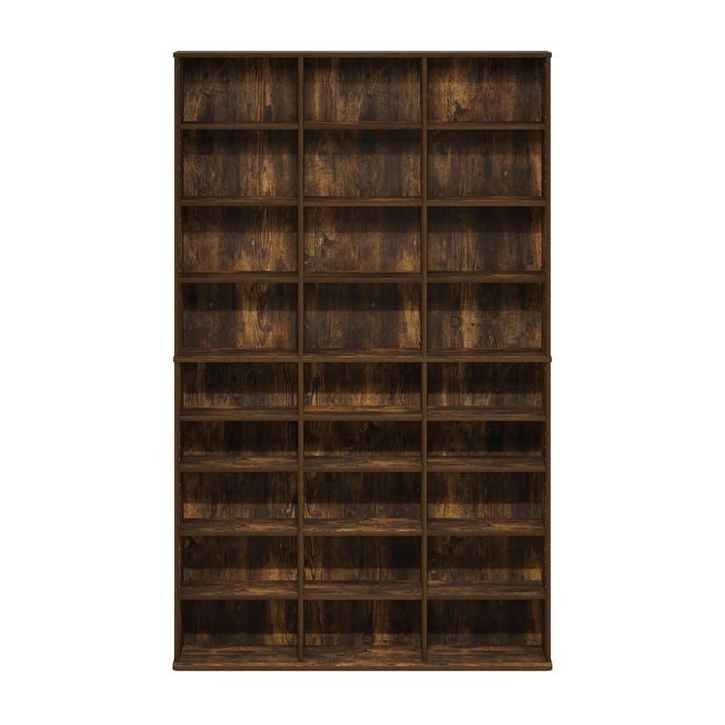 Pemberly Row 24 Shelf Multimedia Storage Tower with Wall Mount Kit in Amber Pine