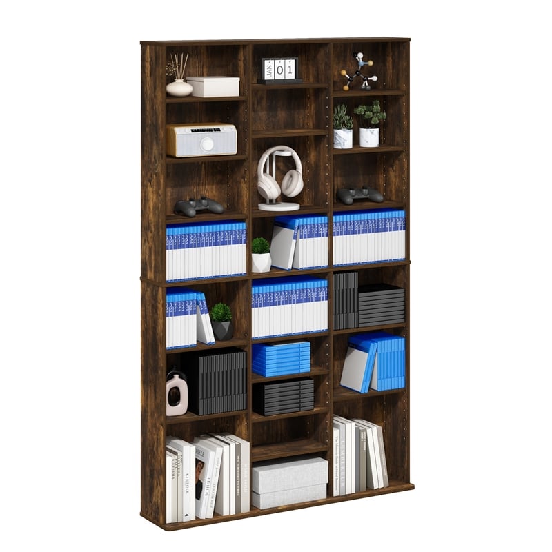 Pemberly Row 24 Shelf Multimedia Storage Tower with Wall Mount Kit in Amber Pine