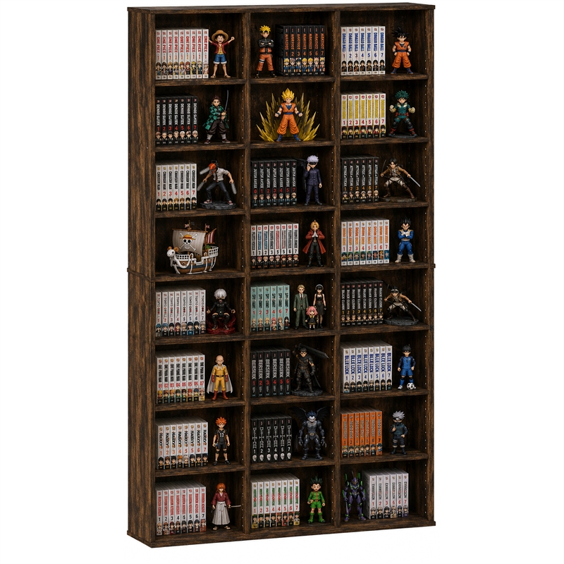 Pemberly Row 24 Shelf Multimedia Storage Tower with Wall Mount Kit in Amber Pine