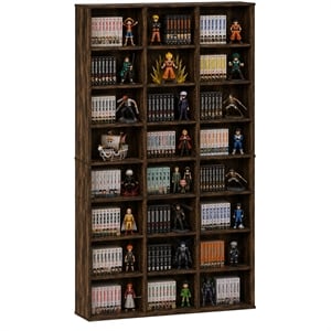 Pemberly Row 24 Shelf Multimedia Storage Tower with Wall Mount Kit in Amber Pine