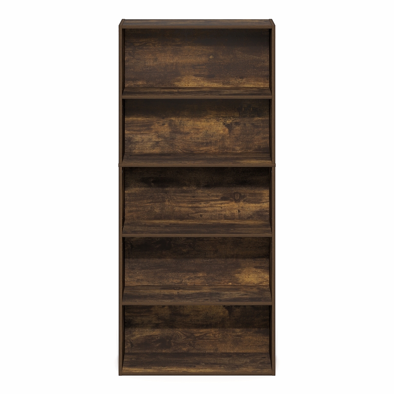 Pemberly Row 5 Tier Adjustable Bookshelf 52 Inch Tall in Amber Pine Finish