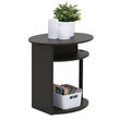 Pemberly Row Oval End Table with Open Shelves and Storage Bin in Walnut