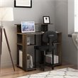 Pemberly Row Computer Writing Desk with Side Shelves in Walnut and Black