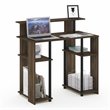 Pemberly Row Computer Writing Desk with Side Shelves in Walnut and Black
