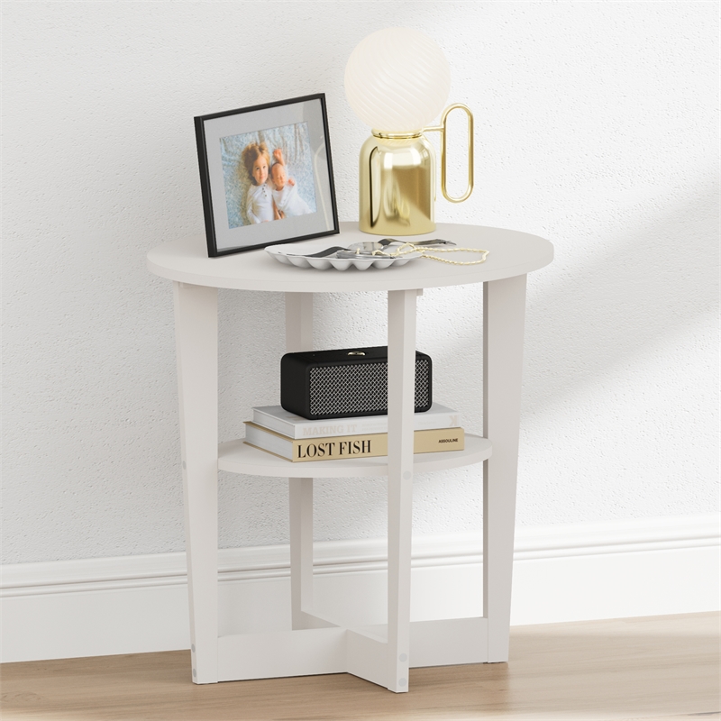 Pemberly Row 2 Tier Oval Nightstand with Round Edge Design in White Finish