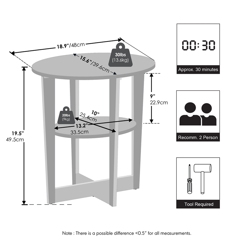Pemberly Row 2 Tier Oval Nightstand with Round Edge Design in White Finish