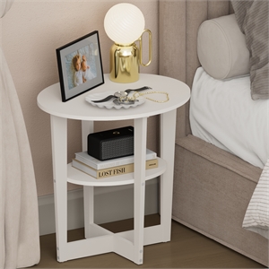 Pemberly Row 2 Tier Oval Nightstand with Round Edge Design in White Finish