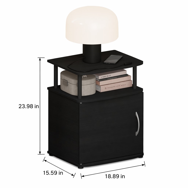 Pemberly Row Nightstand with Open Shelf and Door Cabinet in Black Finish