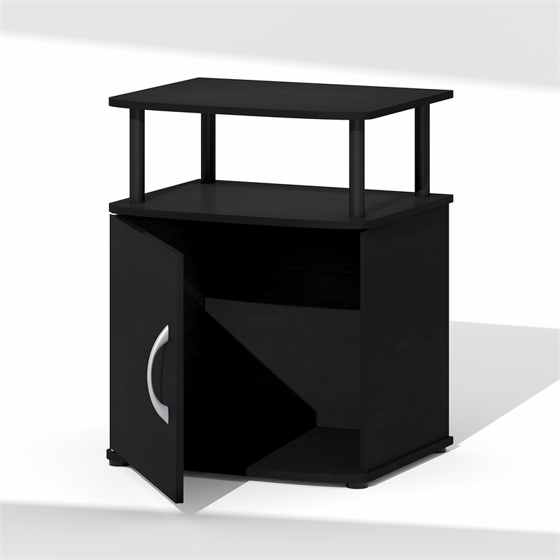 Pemberly Row Nightstand with Open Shelf and Door Cabinet in Black Finish
