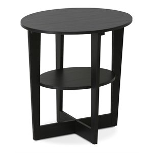 Pemberly Row Oval End Table with Open Shelf for Display and Storage in Walnut