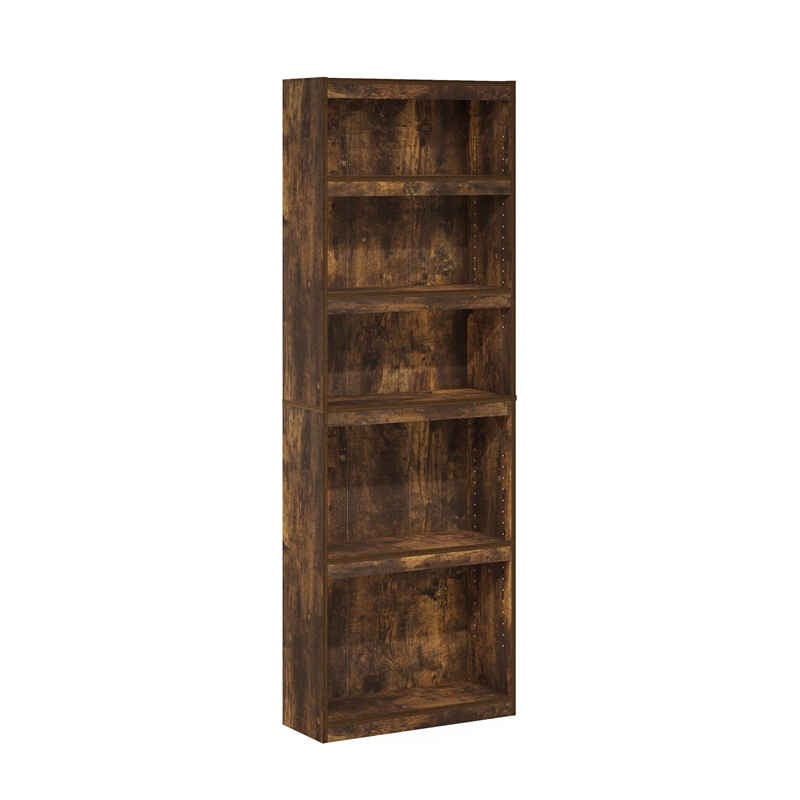 Pemberly Row 5 Tier Bookshelf with Adjustable Shelves in Amber Oak Finish