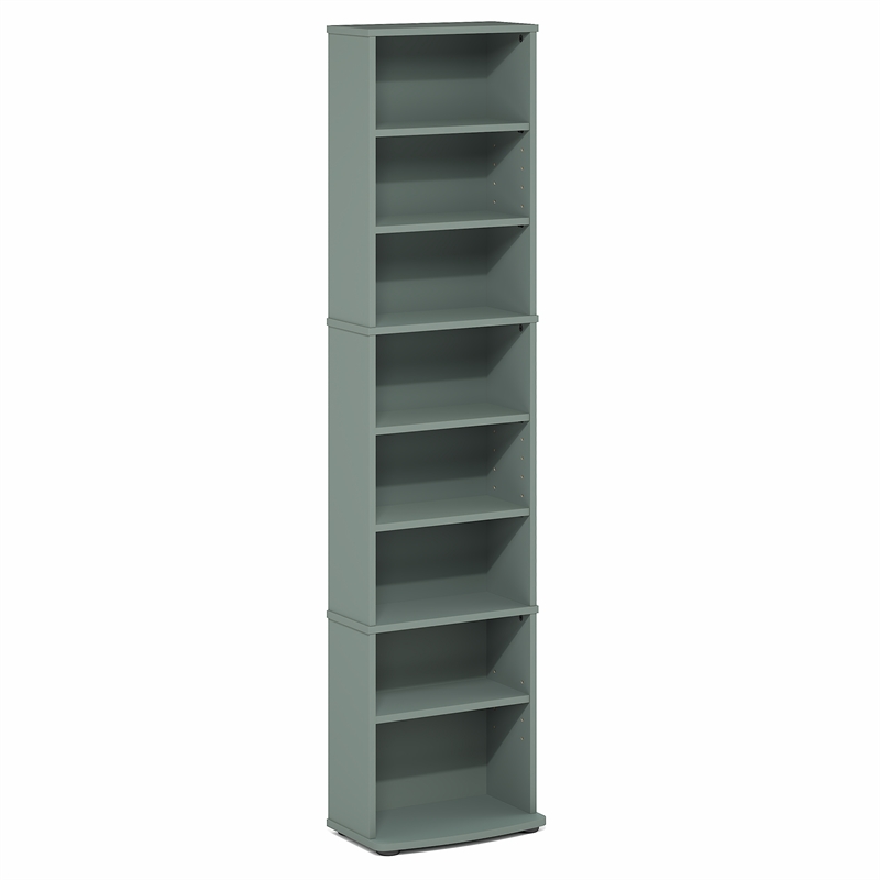 Pemberly Row 8 Tier Narrow Adjustable Media Shelf Storage Tower in Sage Green