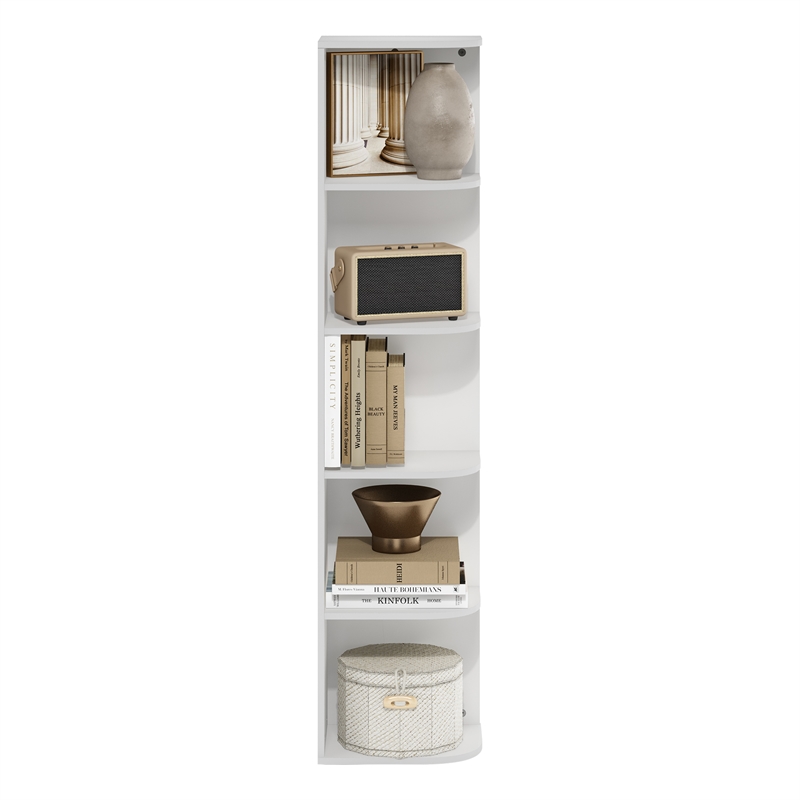 Pemberly Row 5 Tier Corner Open Shelf Bookcase for Small Spaces in White