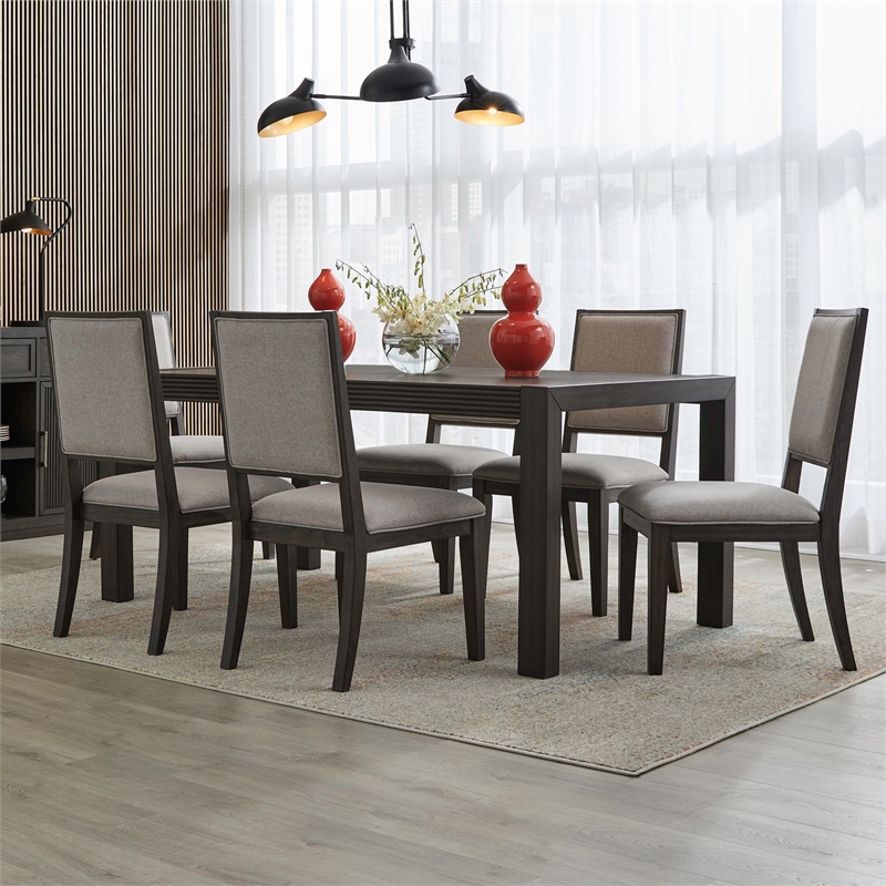 Pemberly Row 7 Piece Rectangular Dining Room Table Set in Brown