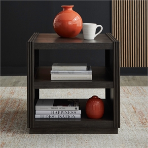 Pemberly Row End Table with Reeded Pilasters and Open Shelves in Brown