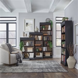 Pemberly Row Stepped Bookcase Wall Set with 4 Bookcases in Black