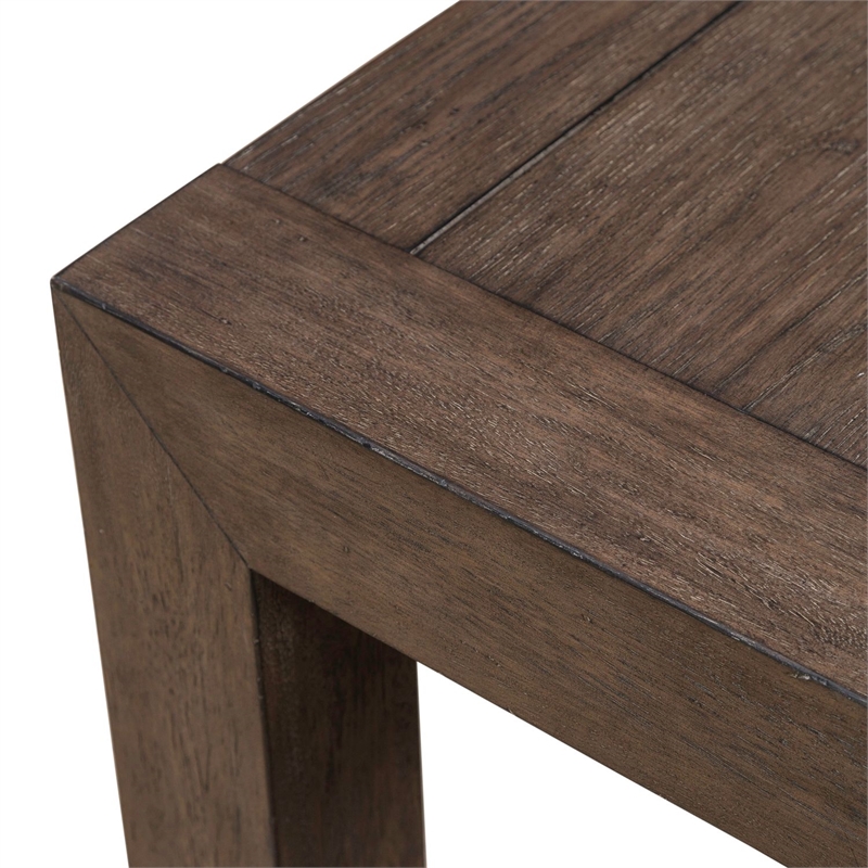 Pemberly Row Square End Table with Planked Top and Block Legs in Brown