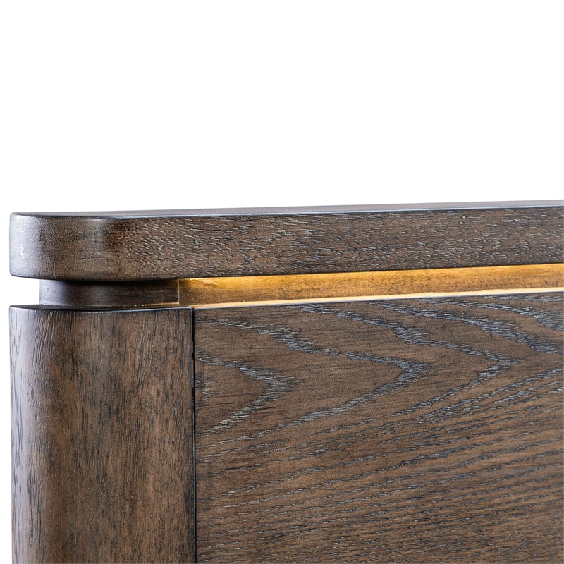Pemberly Row King Panel Headboard with Touch LED Lighting in Brown