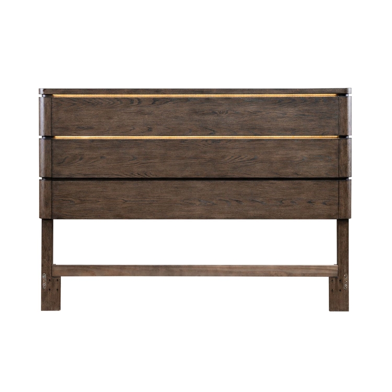 Pemberly Row King Panel Headboard with Touch LED Lighting in Brown