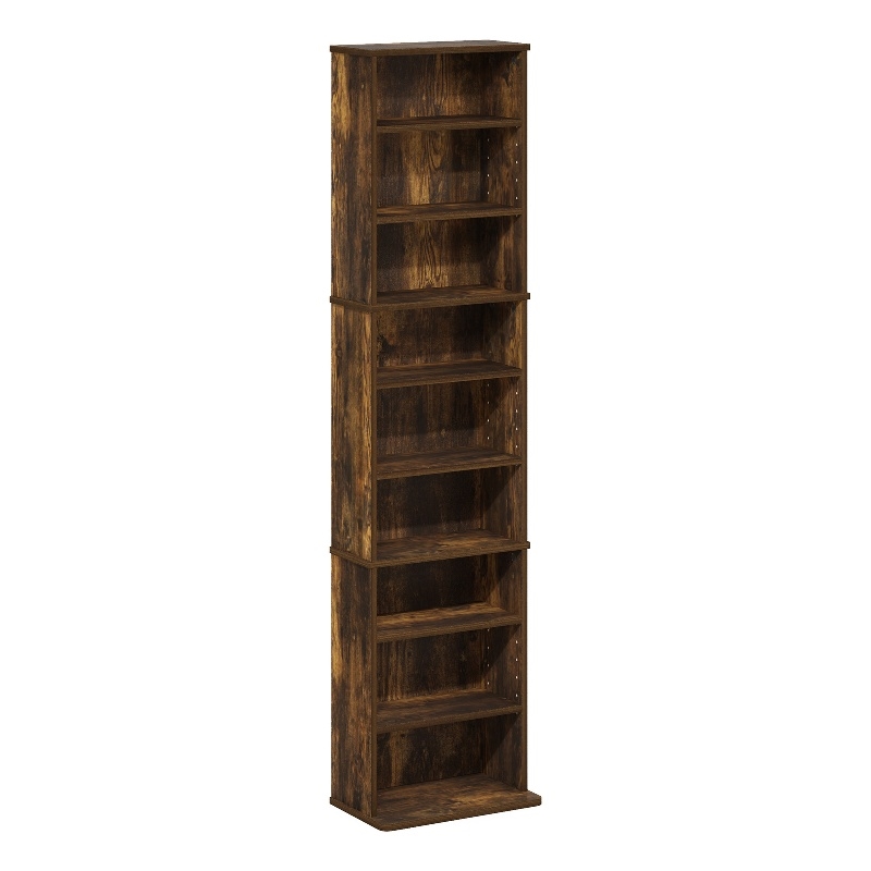 Pemberly Row 9 Shelf Multimedia Storage Tower with Adjustable Shelves in Amber