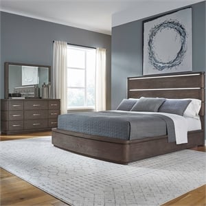 Pemberly Row King Panel Bed with Dresser and Mirror in Brown