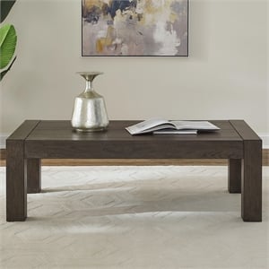 Pemberly Row Rectangular Cocktail Table with Planked Top in Brown