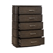 Pemberly Row 5 Drawer Chest with Starburst Veneer Top in Brown