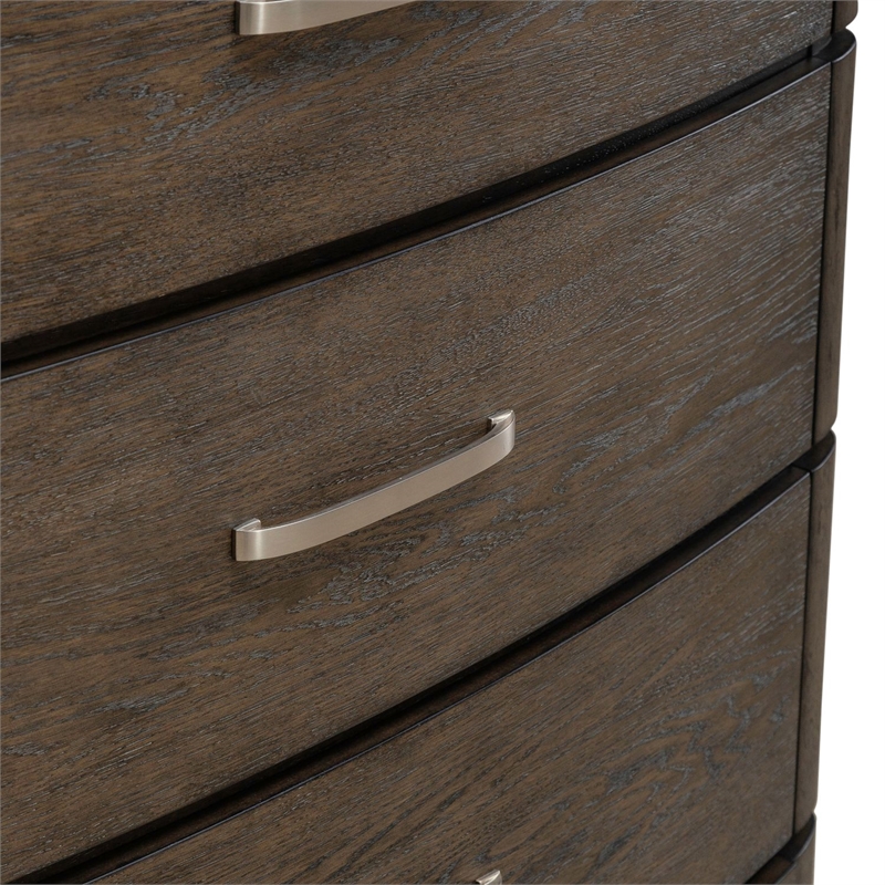 Pemberly Row 5 Drawer Chest with Starburst Veneer Top in Brown