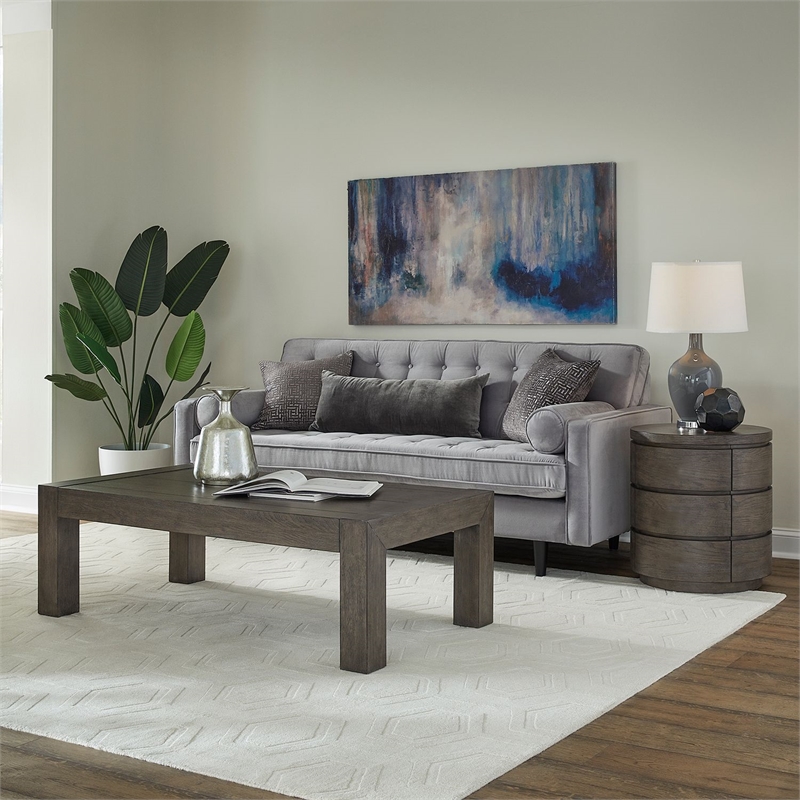 Pemberly Row 3 Piece Cocktail and Round End Table Set in Brown
