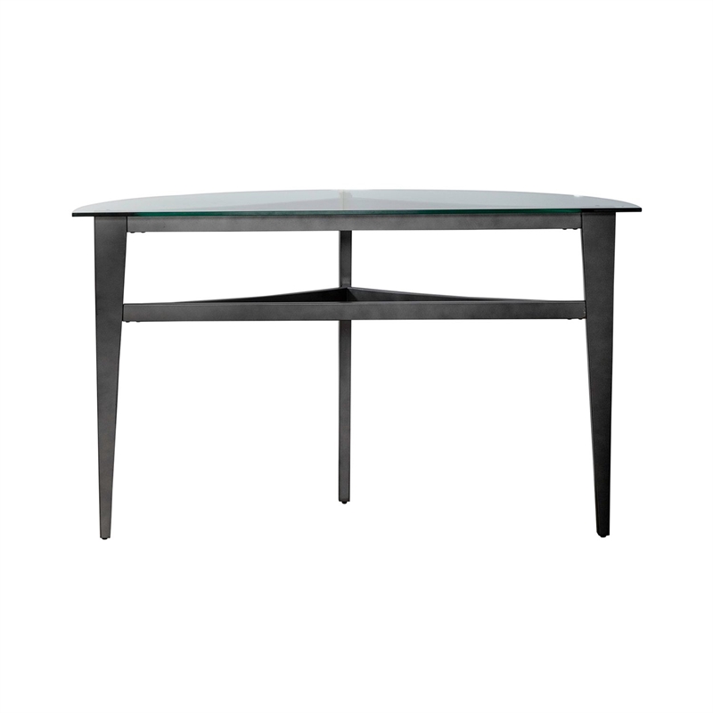 Pemberly Row Demilune Sofa Table with Tempered Glass Top in Brown