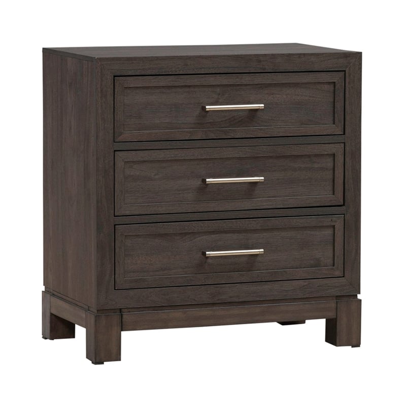 Pemberly Row Queen Upholstered Bed Dresser Mirror Chest Nightstand in Brown