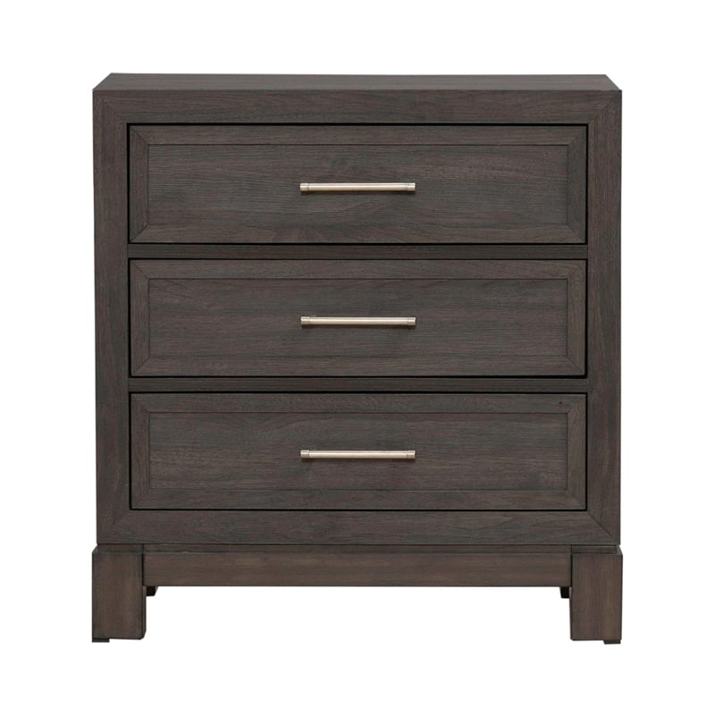 Pemberly Row Queen Upholstered Bed Dresser Mirror Chest Nightstand in Brown