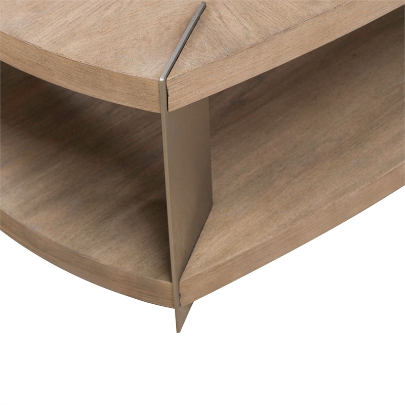 Pemberly Row Oval Cocktail Table with Casters and Metal Legs in Brown