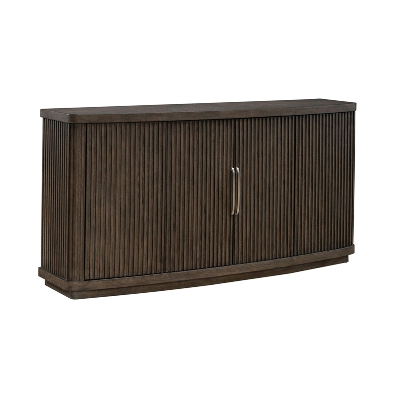 Pemberly Row Dining Buffet with 4 Reeded Doors and Hidden Drawer in Brown
