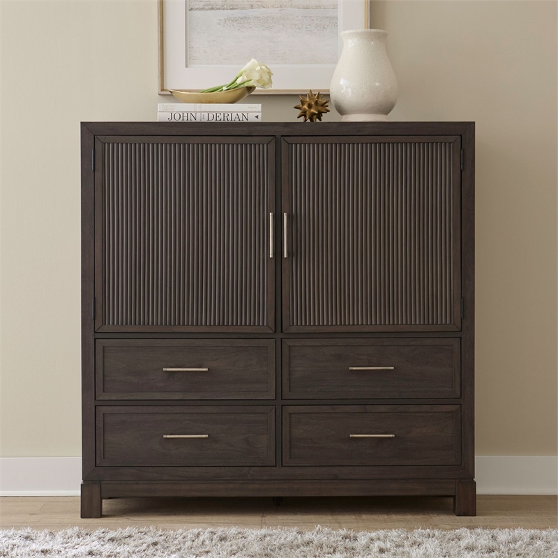 Pemberly Row Dressing Chest with Reeded Doors and 4 Drawers in Brown