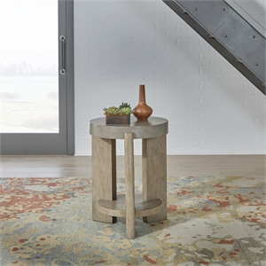 Pemberly Row Chairside Table with Faux Concrete Top and Shelf in Brown