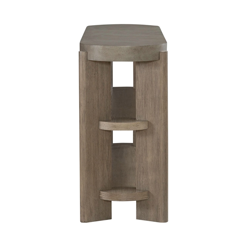 Pemberly Row Sofa Table with Faux Concrete Top and Open Shelves in Brown
