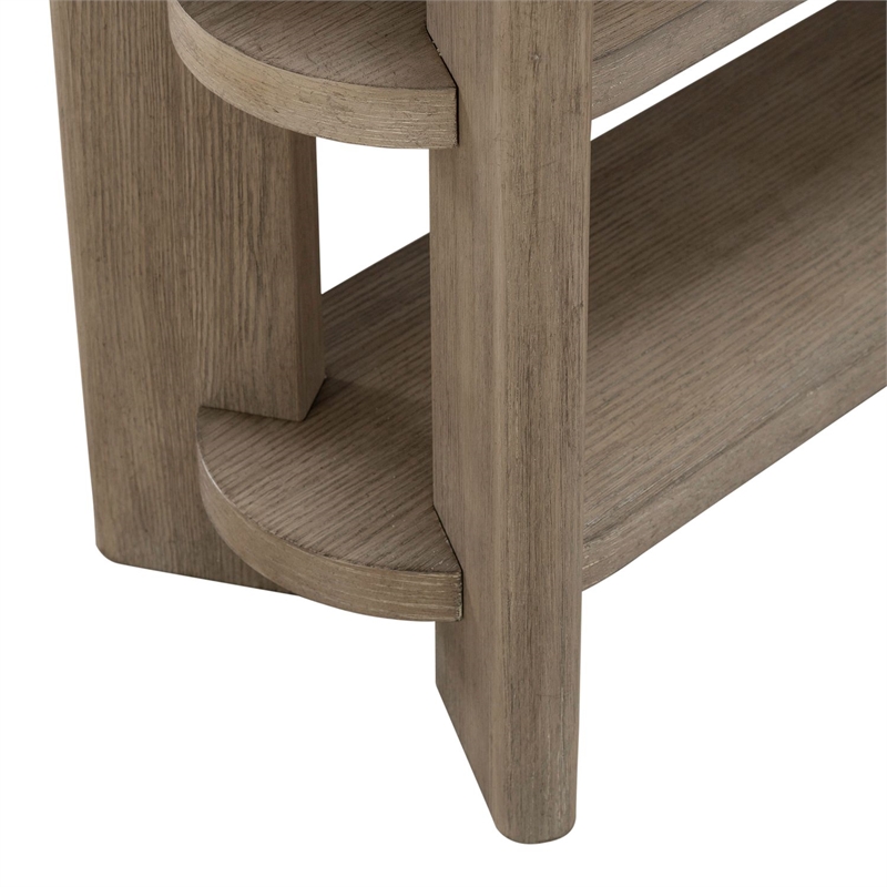 Pemberly Row Sofa Table with Faux Concrete Top and Open Shelves in Brown