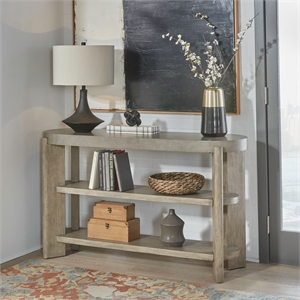 Pemberly Row Sofa Table with Faux Concrete Top and Open Shelves in Brown