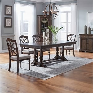 Pemberly Row 5 Piece Trestle Table Set with Splat Back Chairs in Cherry