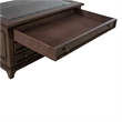 Pemberly Row Square Collector Cocktail Table with Glass Top in Cherry