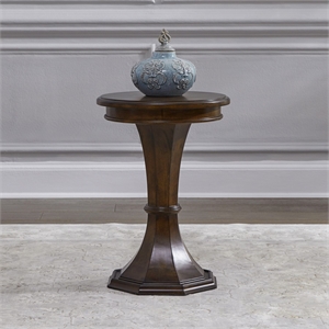 Pemberly Row Round Chairside Table with Fancy Face Veneer Top in Cherry