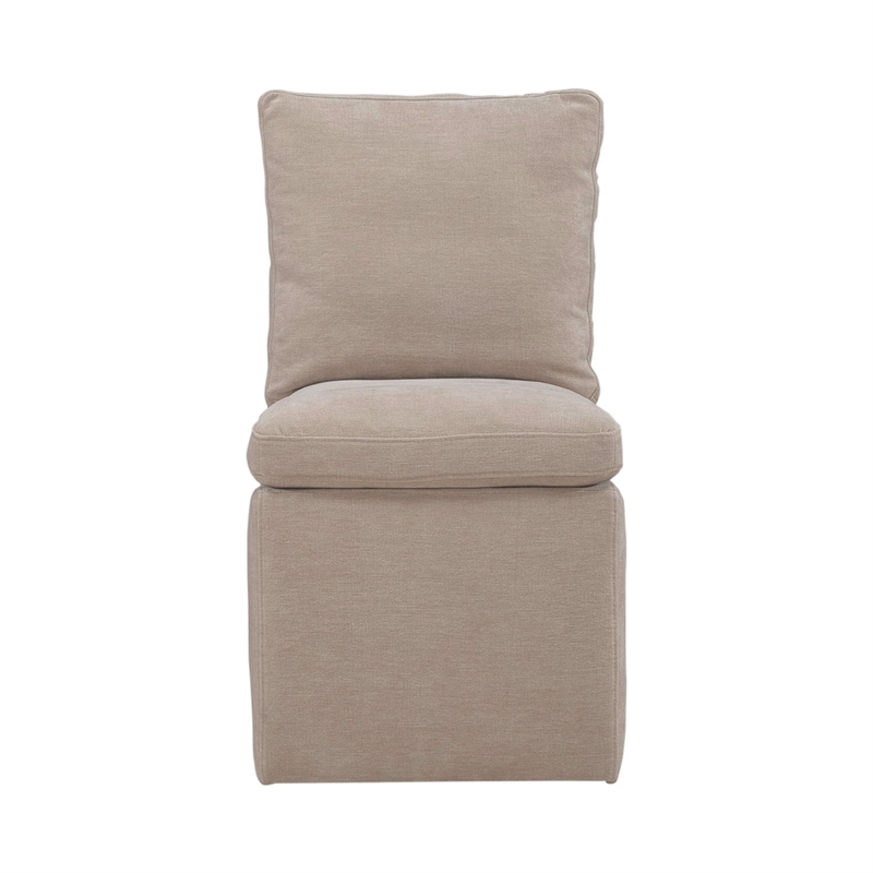 Pemberly Row Upholstered Dining Chair with Casters and Squared Back in Wicker