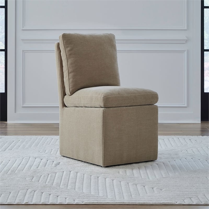 Pemberly Row Upholstered Dining Chair with Casters and Squared Back in Wicker
