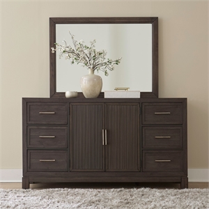 Pemberly Row Dresser and Mirror with Reeded Doors and Drawers in Brown